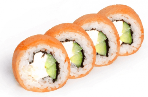 Inside out maki fresh salmon and cream cheese, 4 pieces