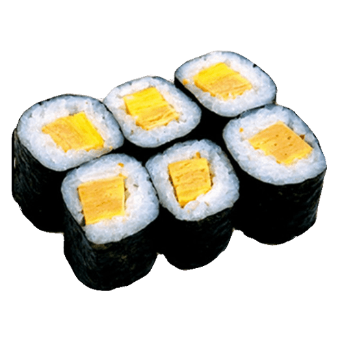 Three pieces of tamago maki