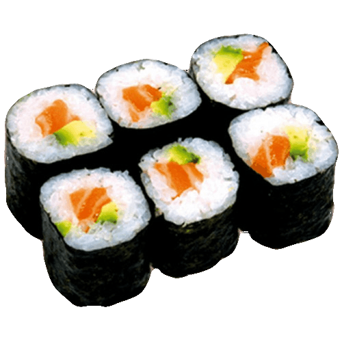 Three pieces of sake avocado maki