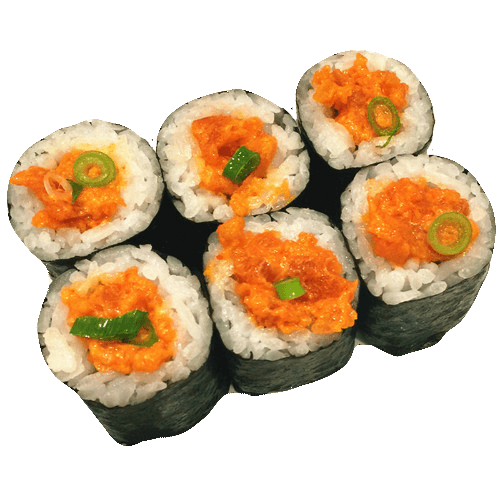 Three pieces of spicy tuna maki
