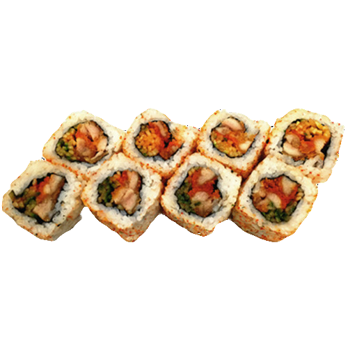 Four pieces of spicy chicken inside-out