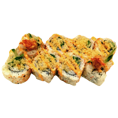 Four pieces of spicy ebi furai inside-out