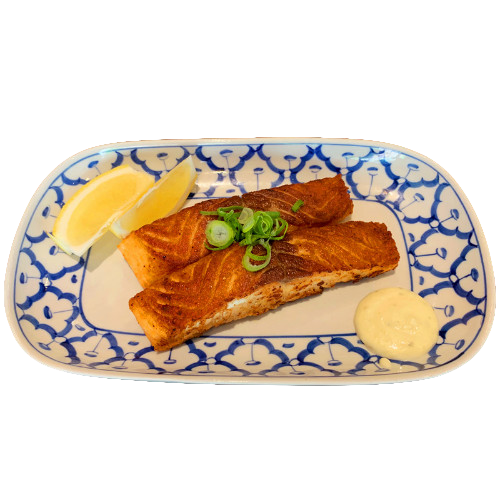 Two pieces of sake teppanyaki