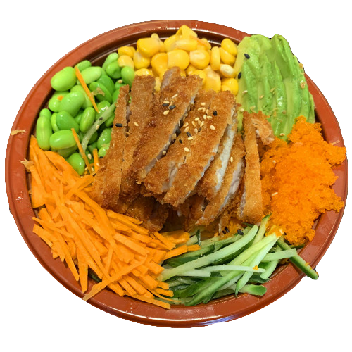 Poke rice deep fried chicken