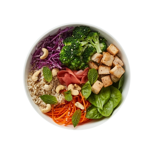 Asian rainbow chicken bowl