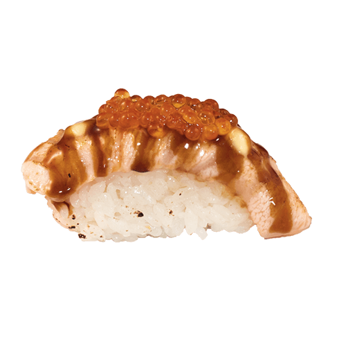 Flamed sake ikura nigiri