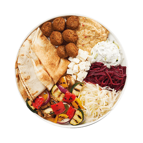 Lebanese wrap with falafel, grilled vegetables and feta