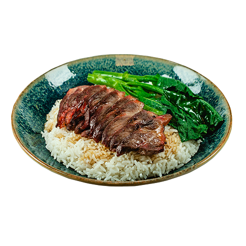Cha siu pork and Chinese broccoli