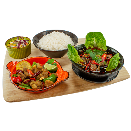 Chicken chili dry and beef in hot chili oil