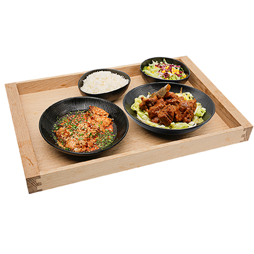 Sichuan Fried Chicken en Red Rujak Beef combo