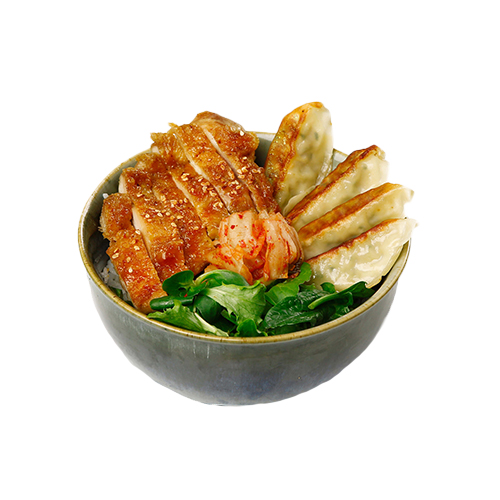 Teriyaki chicken gyoza don