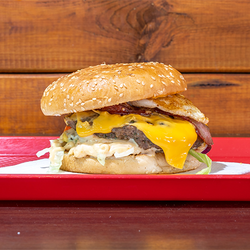 Egg-bacon and cheeseburger