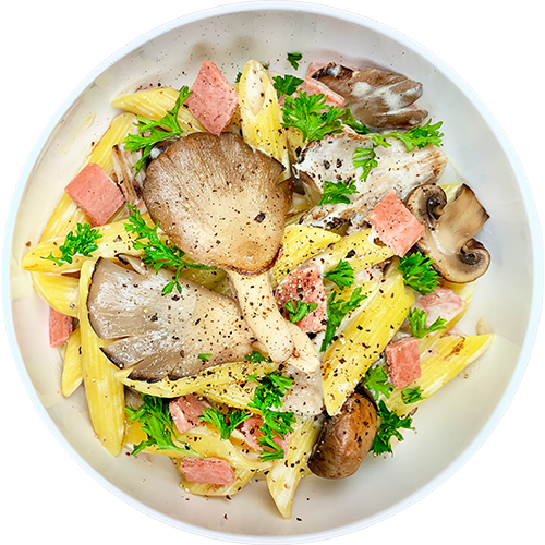 Mushroom 'ham' cream pasta