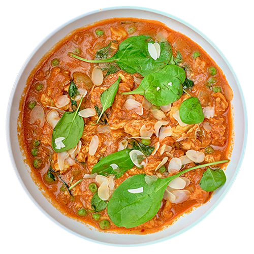 Madras curry with vegan chicken bowl