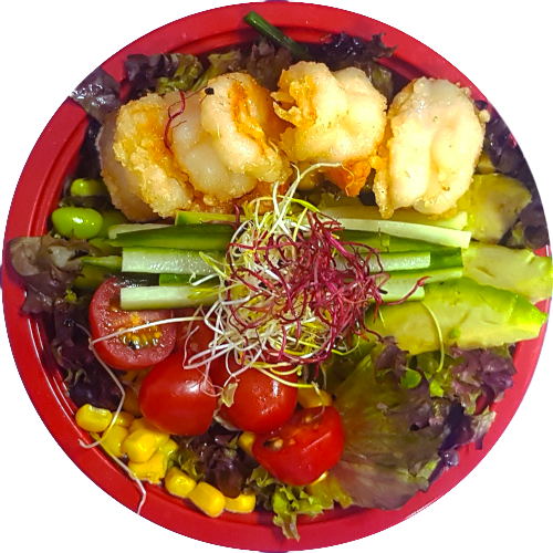 Crispy gamba saladebowl