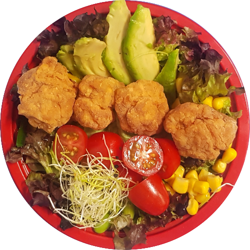 Popcorn chicken saladebowl