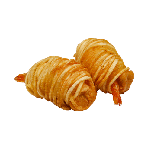 Fried shrimps potato-string wrap