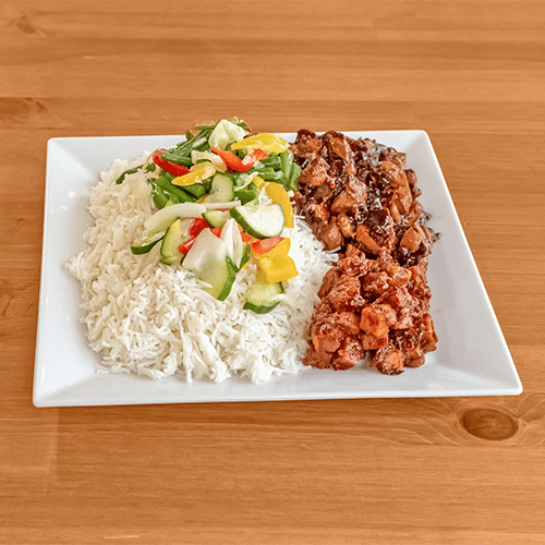 White rice with chicken sweet soy sauce fillet