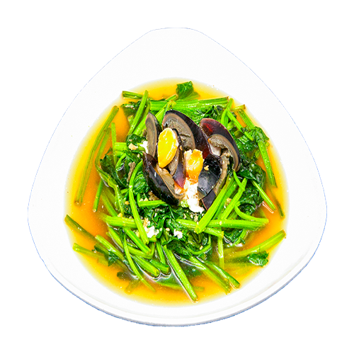 Spinach with salted duck egg and preserved egg