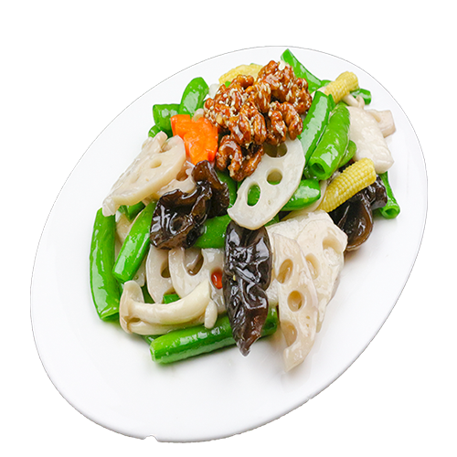 Vegan snap peas mix with caramelized walnuts