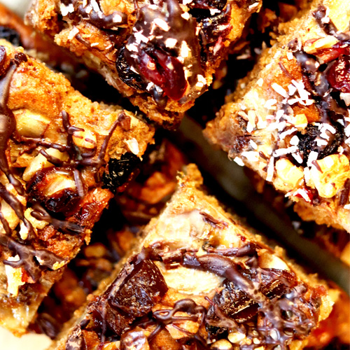 Banana fudge bar with chocolate and pecans