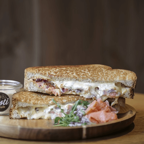 Salmon grilled cheese sandwich