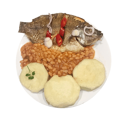 Gekookte yam met bonen