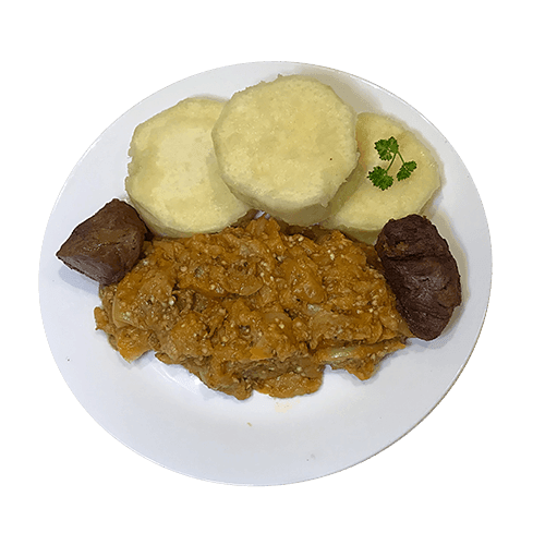 Gekookte yam met garden eggs