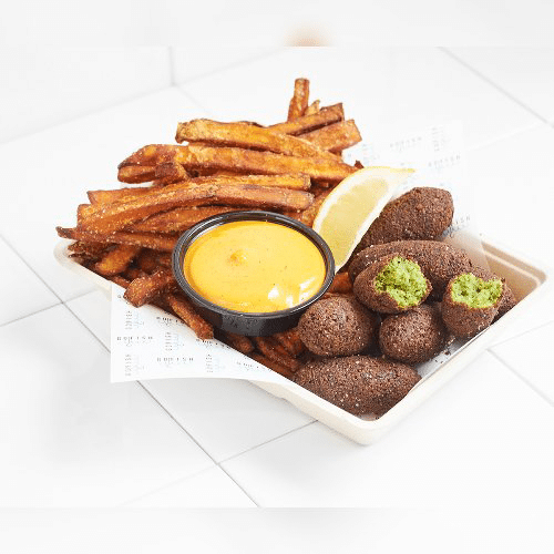 Home-made falafel with fries and sauce
