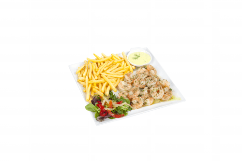 Menu gebakken scampi's in knoflookolie