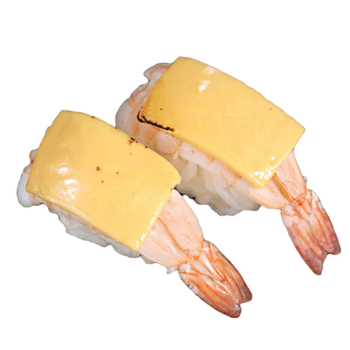 Geflambeerde garnaal met kaas nigiri