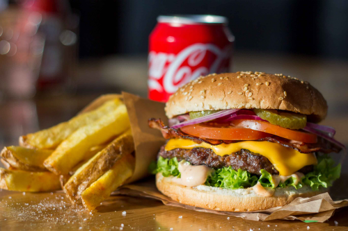 Cheese and lamb bacon burger menu