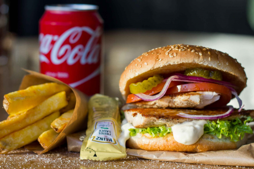 Salmon fish burger menu