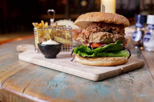Vegetarian burger with BBQ sauce
