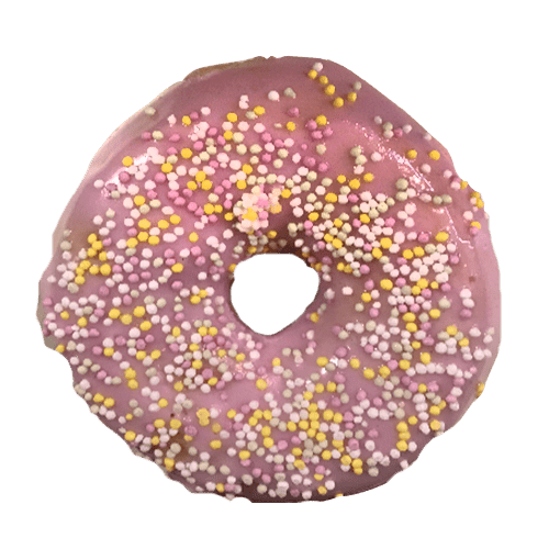 Rosy iced donuts