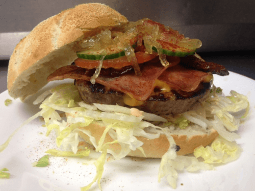 New York-style sweet onion cheeseburger