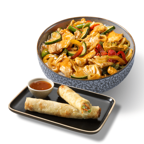 Chicken saté sauce en 2 Vietnamese loempia's