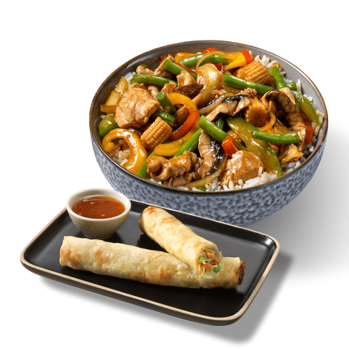 Chicken teriyaki en 2 Vietnamese loempia's