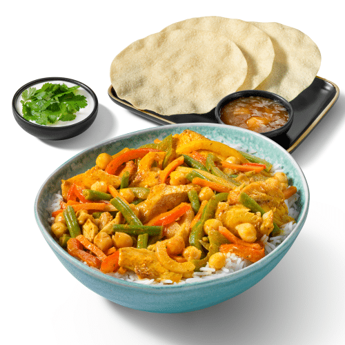 Menu chicken tikka masala en papadum