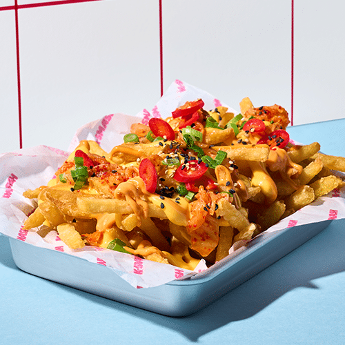 Loaded kimchi cheese fries
