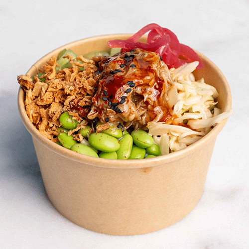 Mini poké bowl teriyaki pulled chicken