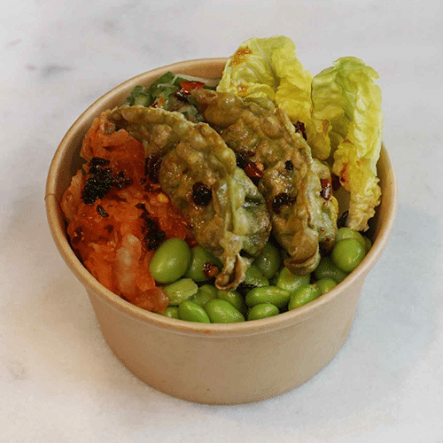 Fried gyoza kimchi salad