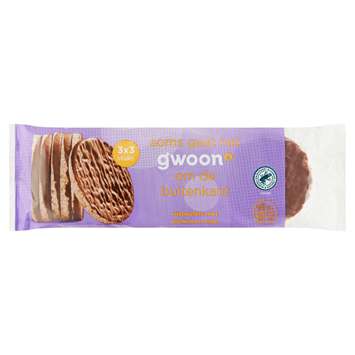 G'woon rijstwafels melkchocolade 150 gram