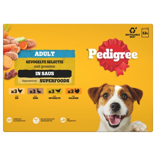 Pedigree Adult Maaltijdzakjes - Gevogelte & Groenten in Saus - Hondenvoer - 12 x 100 g