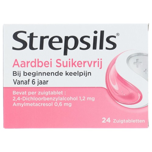 Strepsils aardbei suikervrij zuigtablet 24 stuks