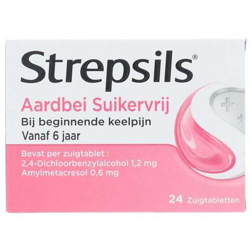 Strepsils aardbei suikervrij zuigtablet 24 stuks