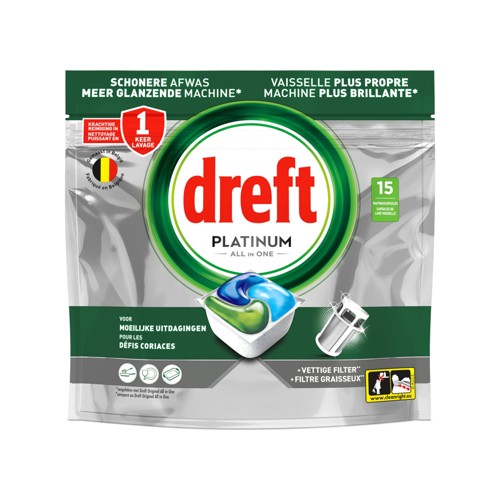 Dreft Platinum All In One Vaatwastabletten, Original, 15 Capsules