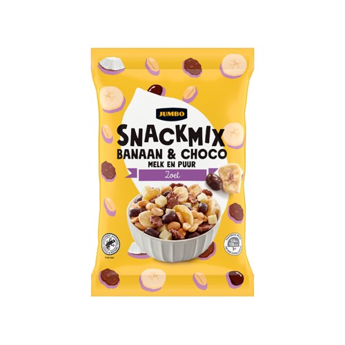 Jumbo Snackmix Banaan & Choco Melk en Puur 125 g
