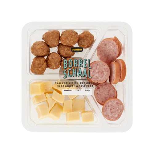 Jumbo Borrelschaal Snackballetjes, Kaasblokjes en Gekookte Worst Plakjes 246 g