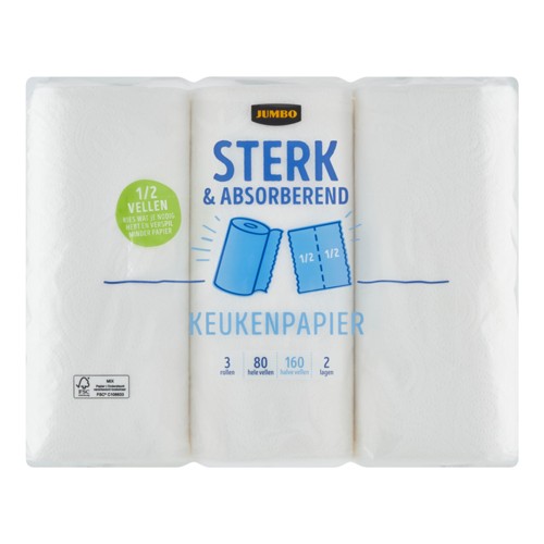Jumbo Keukenpapier Sterk & Absorberend 2 Lagen 3 Rollen